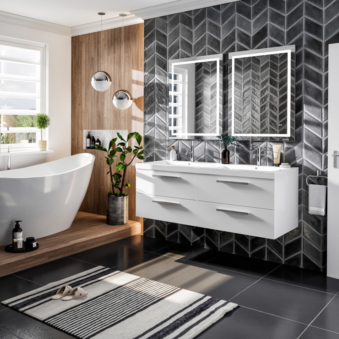 Surf 57 in. White Wall Mount Double Sink  Bath Vanity with Acrylic Top and Integrated Sinks