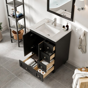 Happy 24 in. Espresso Single Sink Bath Vanity with Carrara Quartz Top and Undermount Porcelain Sink