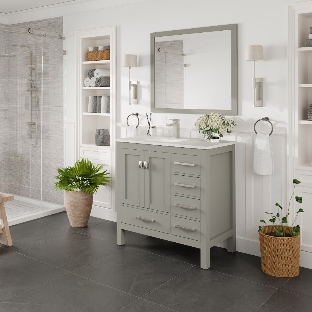 London 36 in. Gray Single Sink Bath Vanity with Carrara Quartz Top and Undermount Porcelain Sink