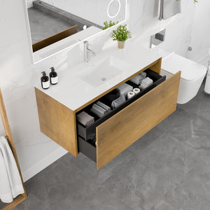 Madeira 48 in. Oak Wall Mount Single Sink Bath Vanity with Acrylic Top and Integrated Sink