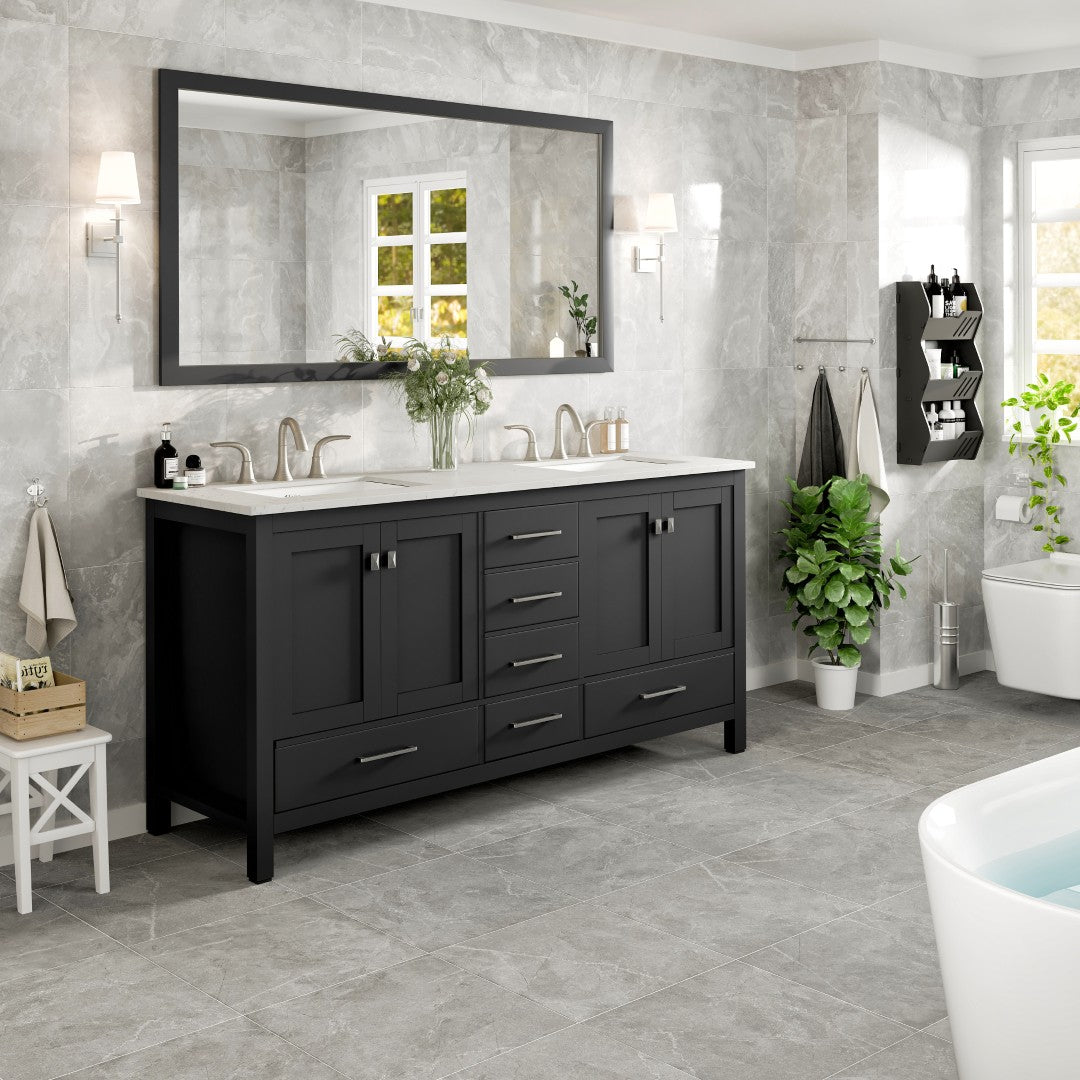 Aberdeen 72 in. Espresso Double Sink  Bath Vanity with Carrara Quartz Top and Undermount Porcelain Sinks