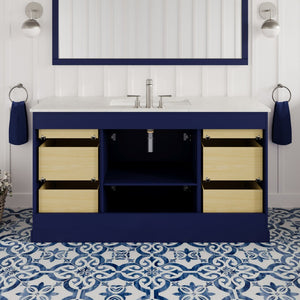 Epic 60 in. Blue Single Sink Bath Vanity with Carrara Quartz Top and Undermount Porcelain Sink