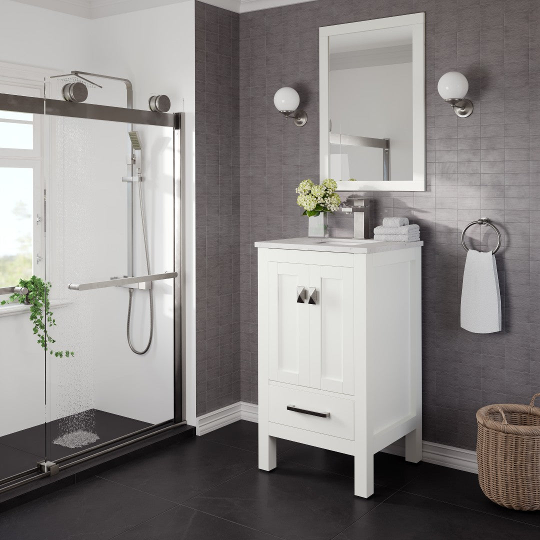 London 20 in. White Single Sink Bath Vanity with Carrara Quartz Top and Undermount Porcelain Sink