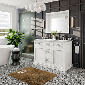 Epic 48 in. White Double Sink  Bath Vanity with Carrara Quartz Top and Undermount Porcelain Sinks