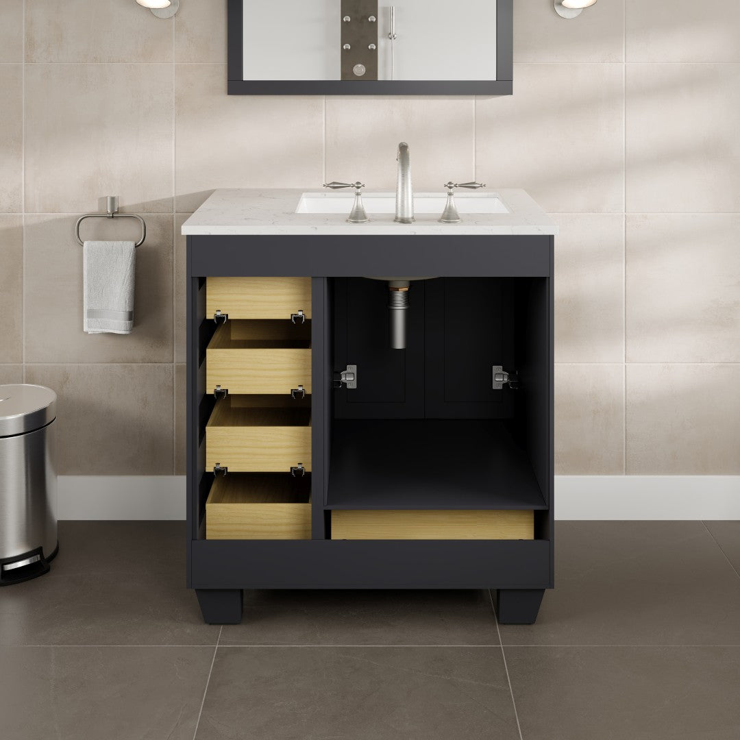 Acclaim 30 in. Dark Gray Single Sink Bath Vanity with Carrara Quartz Top and Undermount Porcelain Sink