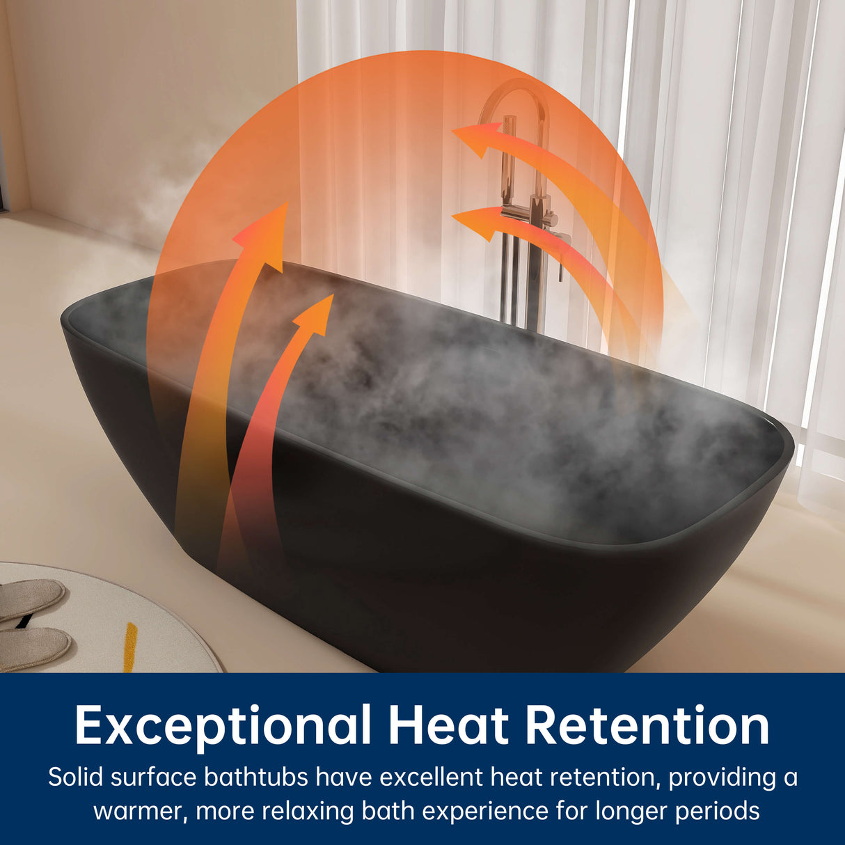 New England Home Goods Annapurna 67" Freestanding Tub in Black - Stone Resin Solid Surface