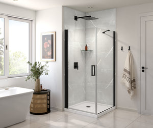 MAAX 135230-900-340-101 Manhattan Square 36 x 36 x 72 in. 6mm Pivot Shower Door for Corner Installation with Clear glass & Square Handle in Matte Black