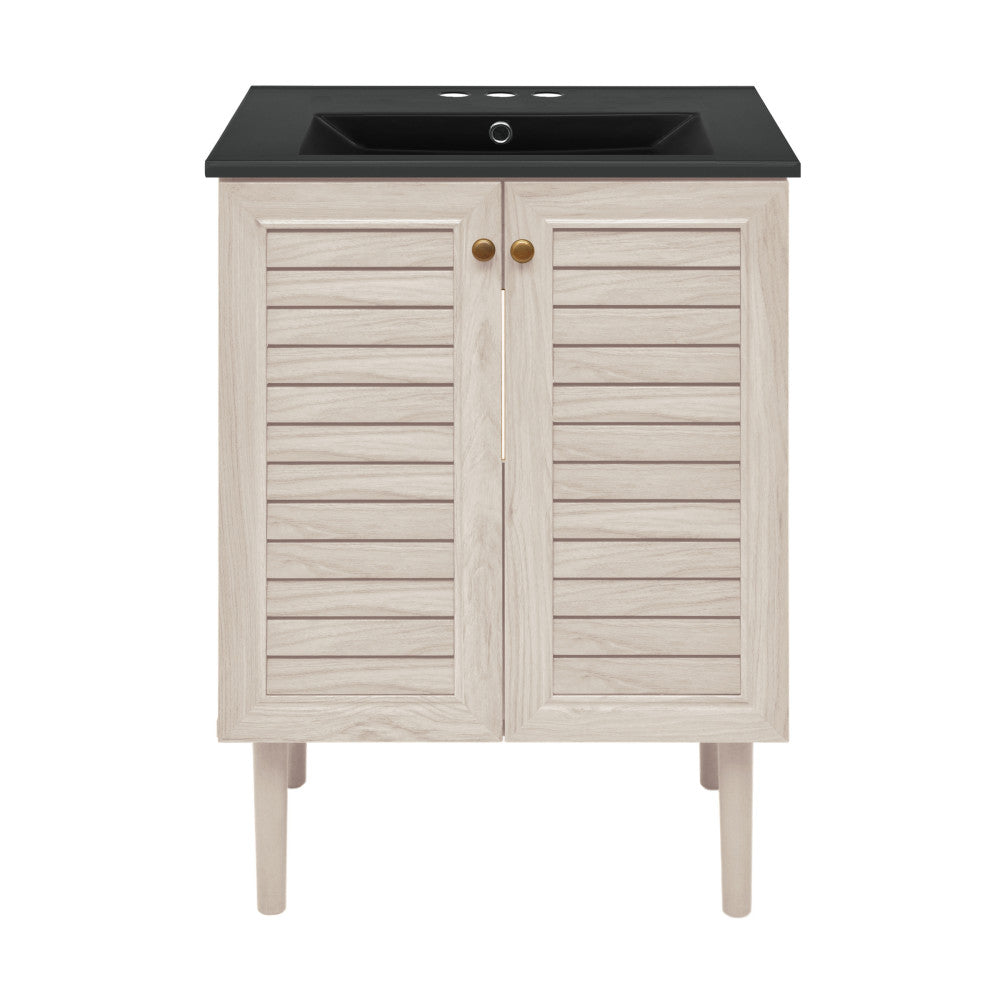Bron 24" Freestanding Bathroom Vanity in White Oak with Black 3-Hole Centerset Sink Top