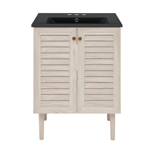 Bron 24" Freestanding Bathroom Vanity in White Oak with Black 3-Hole Centerset Sink Top