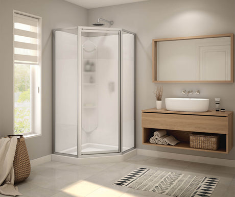 MAAX 300022-000-129-103 Orchid 38 x 38 Polystyrene Center Drain Shower Kit in White with Centre Silk glass  in Matte Black