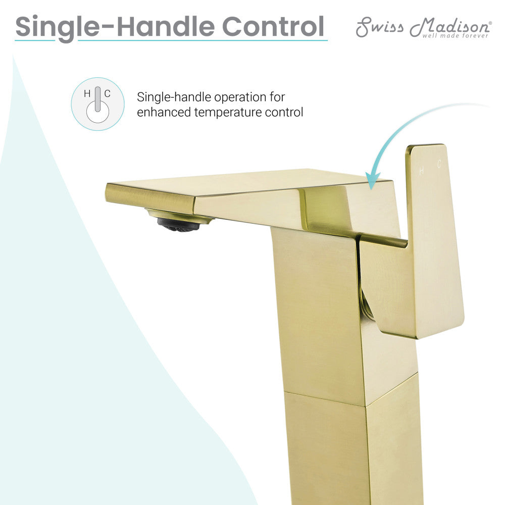 Carre Single Hole, Single-Handle, High Arc Bathroom Faucet in Brushed Gold