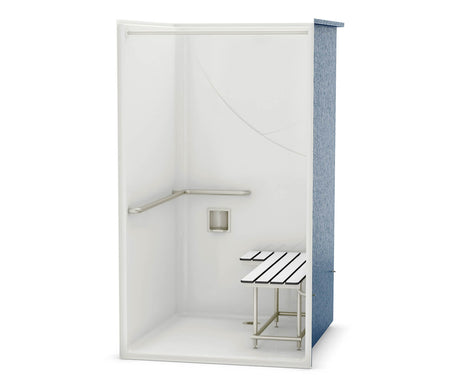 MAAX 106085-000-002-143 OPS-4248-RS - California Title 24 Grab Bar and Seat AcrylX Alcove Center Drain One-Piece Shower in White