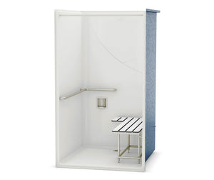 MAAX 106085-000-002-144 OPS-4248-RS - California Title 24 Grab Bar and Seat AcrylX Alcove Center Drain One-Piece Shower in White