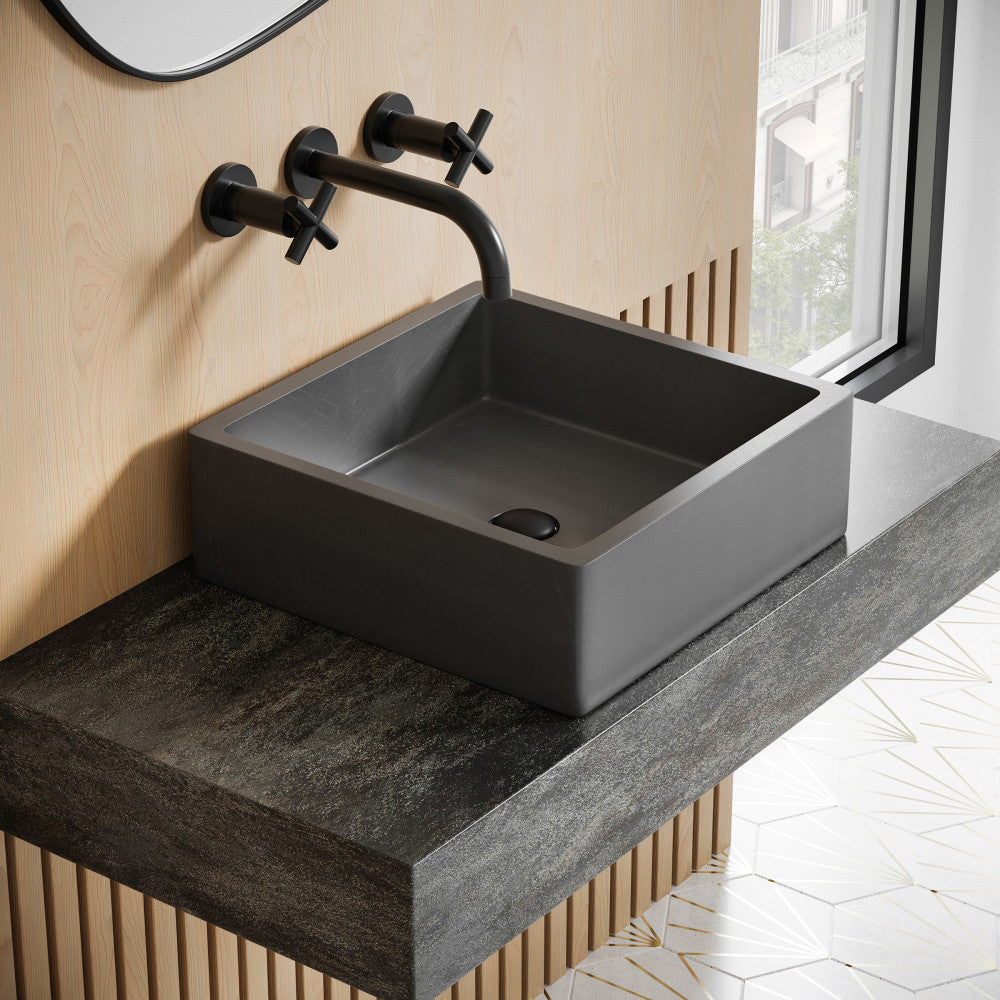 Lisse 15" Square Concrete Vessel Bathroom Sink in Dark Grey