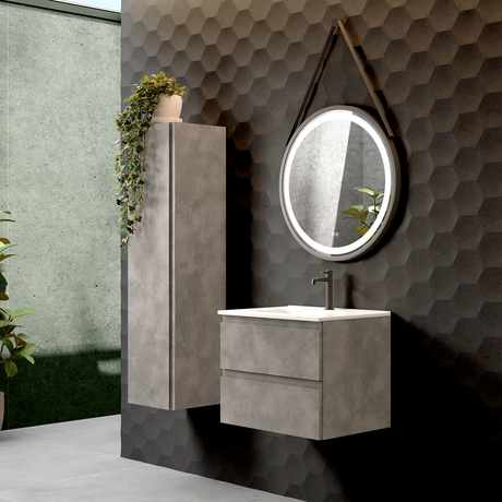 DAX Pasadena Engineered Wood and Porcelain Onix Basin with Single Vanity Cabinet, 24", Cement DAX-PAS012481-ONX