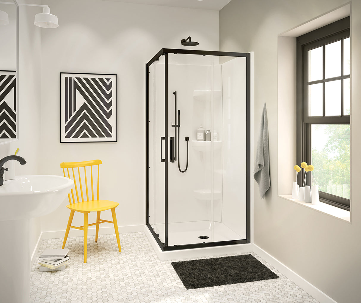 MAAX 137448-900-340-000 Radia Square 36 x 36 x 71 ½ in. 6 mm Sliding Shower Door for Corner Installation with Clear glass in Matte Black