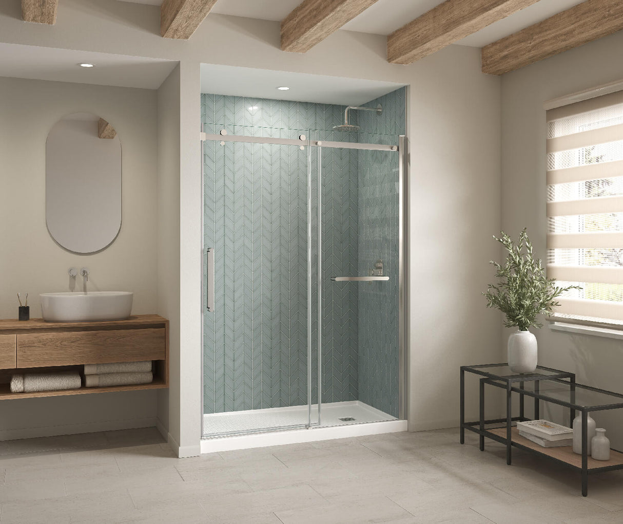 MAAX 420035-541-001-102 B3Square 6034 Acrylic Alcove Shower Base in White with Anti-slip Bottom with Center Drain