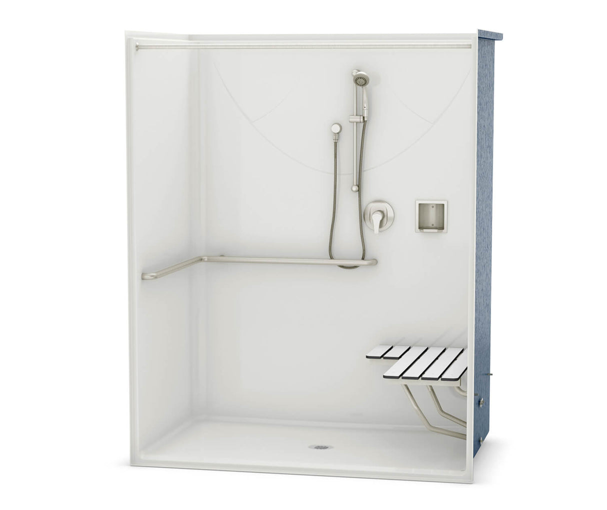 MAAX 106081-000-002-118 OPS-6036-RS ADA Compliant (with Seat) AcrylX Alcove Center Drain One-Piece Shower in White