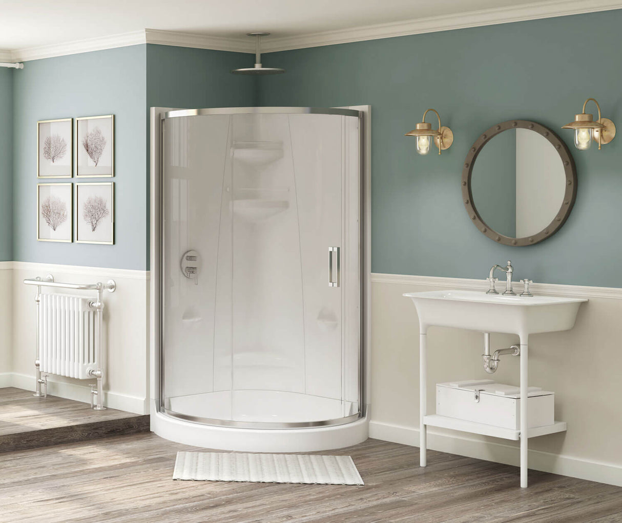MAAX 102996-S-000-001- Freestyle 37 Round 37 x 37 Acrylic Corner Center Drain Two-Piece Shower in White