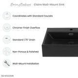 Claire 24" Rectangle Wall-Mount Bathroom Sink in Matte Black