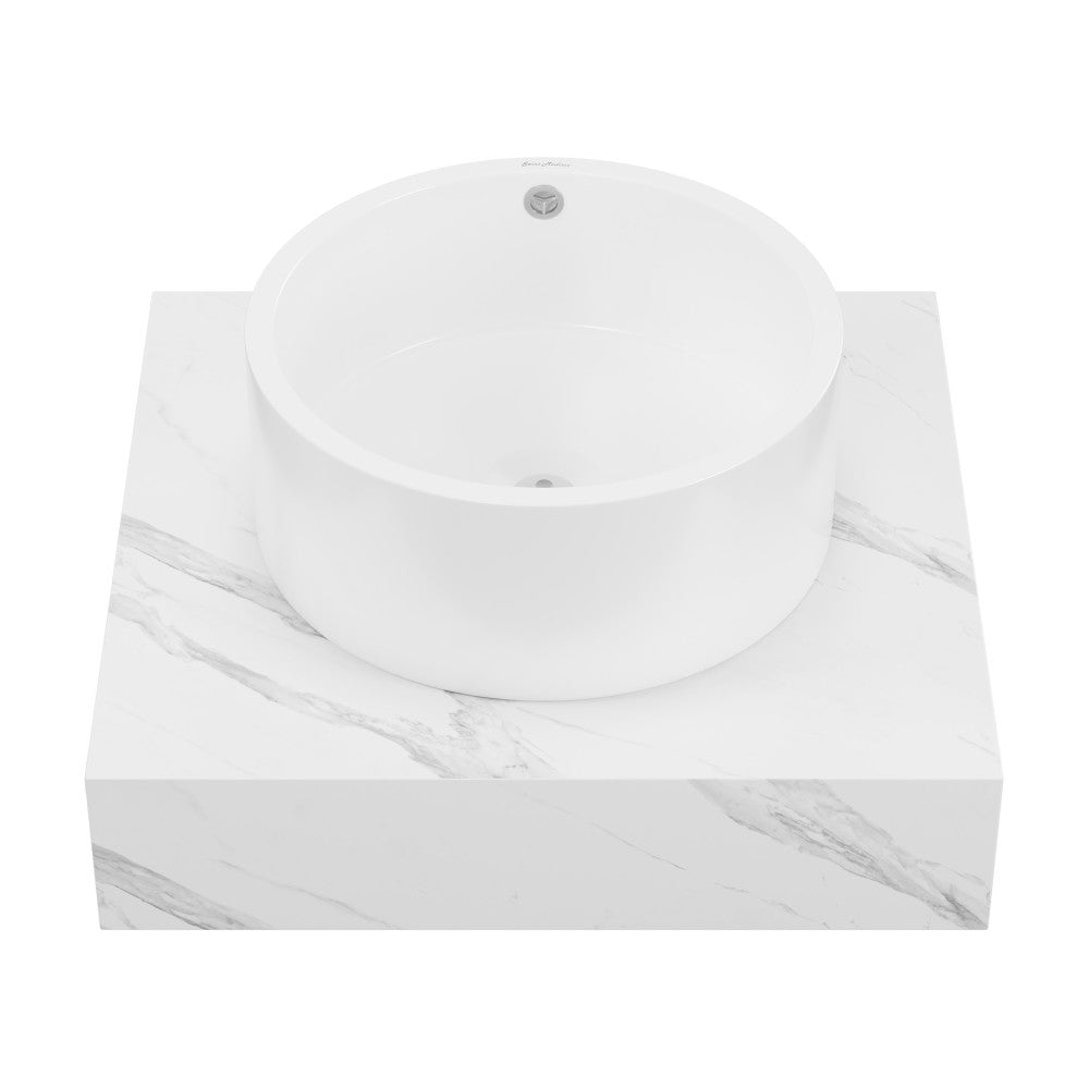 Monaco 24" Floating Bathroom Shelf with Vessel Sink in White Marble