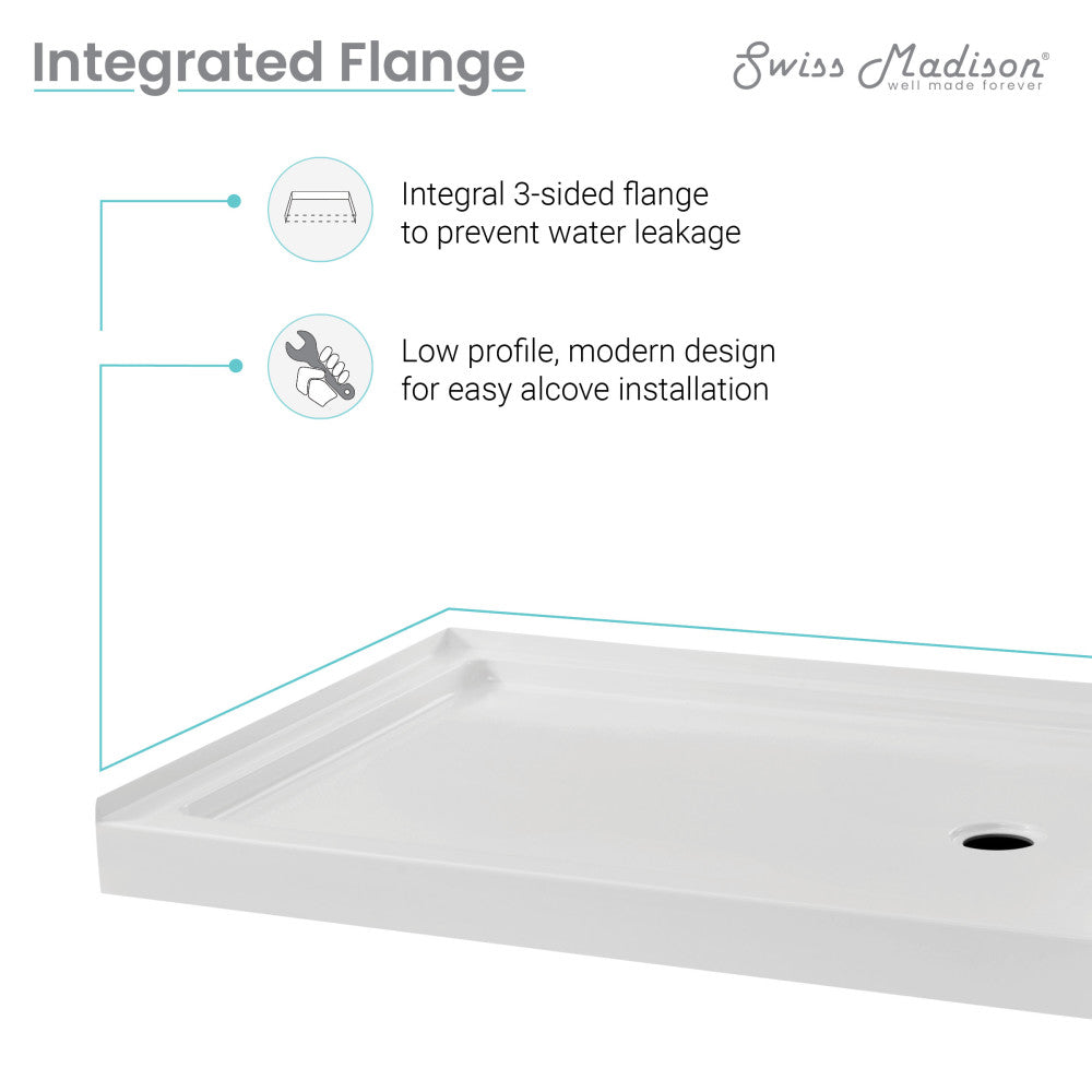 Carre 48" x 36" Acrylic White, Single-Threshold, Right Drain, Shower Base