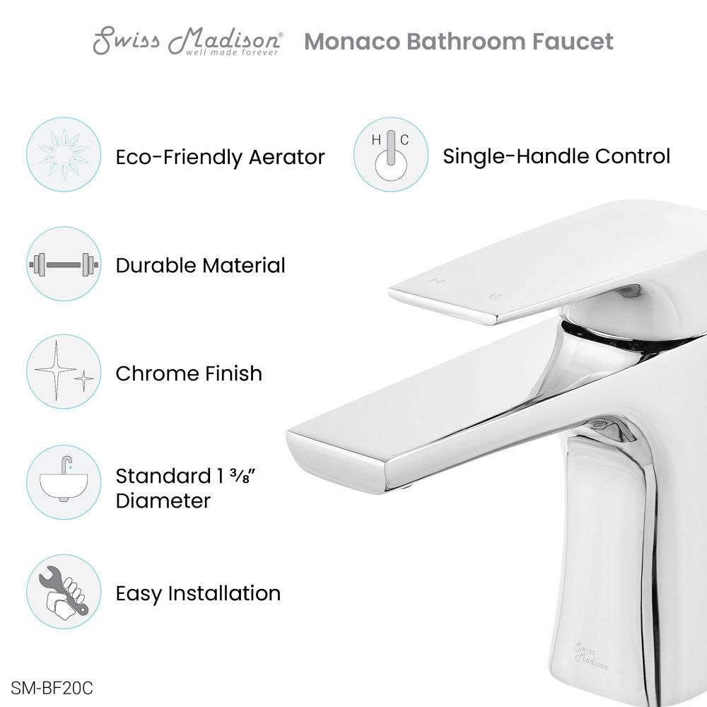 Monaco Single Hole, Single-Handle, Bathroom Faucet in Chrome