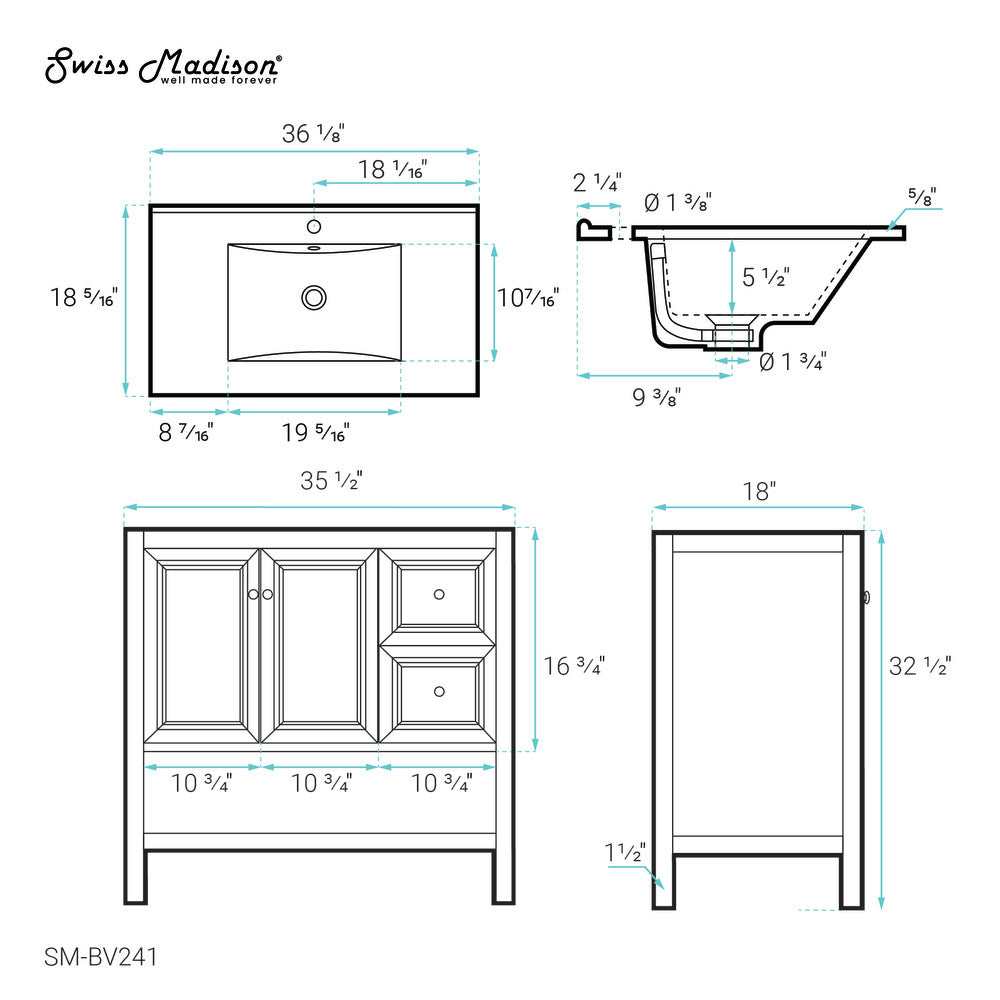 Chateau 36" Bathroom Vanity in Natural Oak