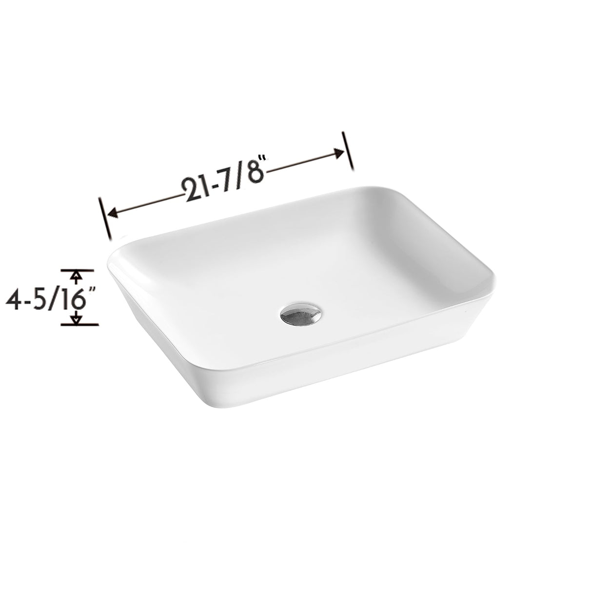 DAX Ceramic Rectangular Bathroom Vessel Basin, 22", White Glossy DAX-CL1469-WG