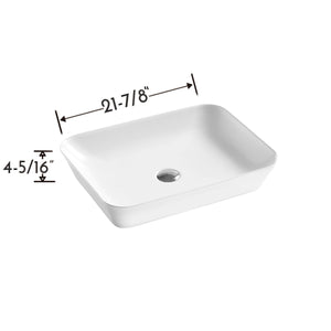 DAX Ceramic Rectangular Bathroom Vessel Basin, 22", White Glossy DAX-CL1469-WG