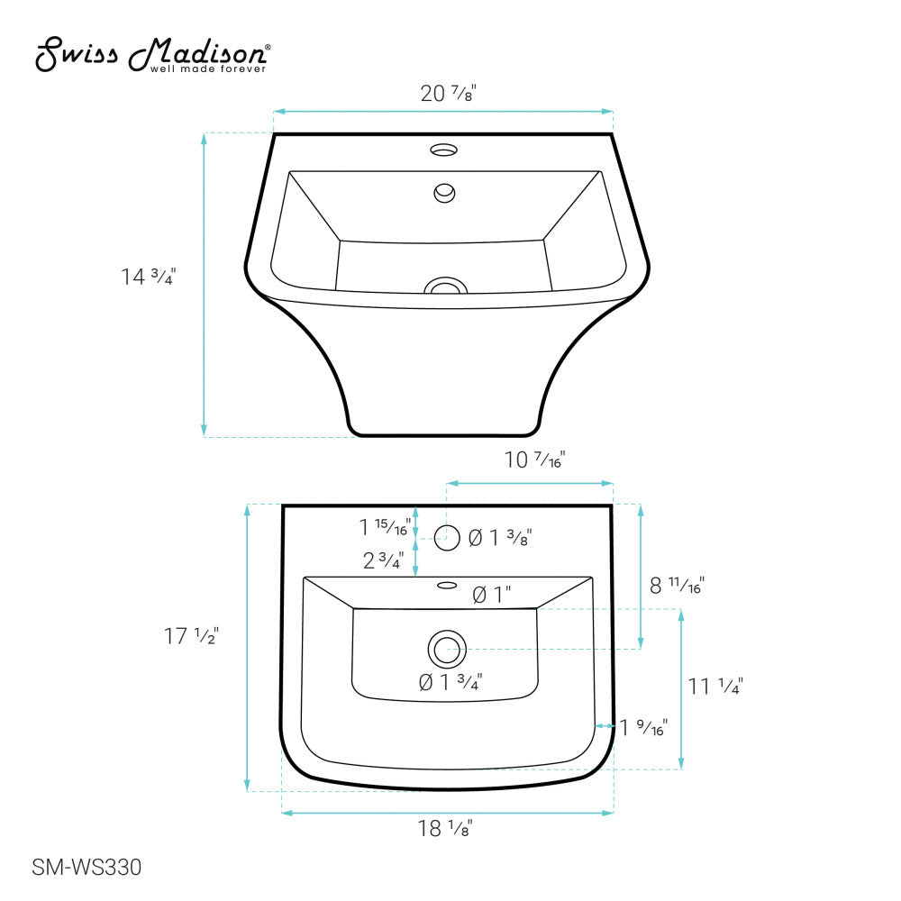 Carre 21" Wall-Mount Bathroom Sink