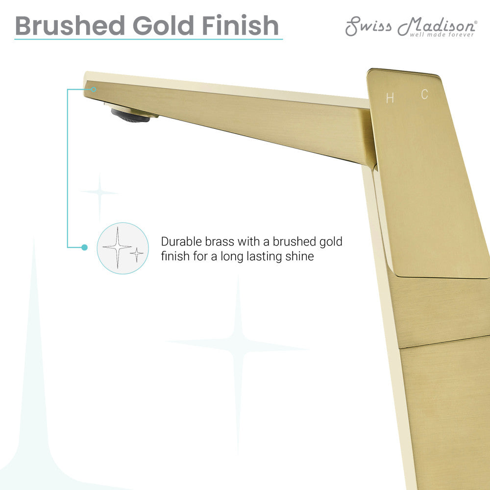 Carre Single Hole, Single-Handle, High Arc Bathroom Faucet in Brushed Gold