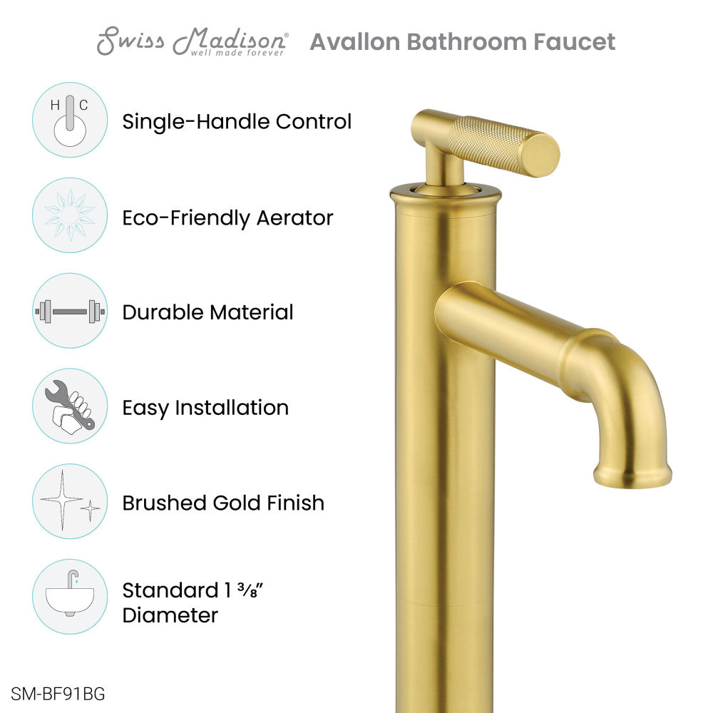 Avallon Single Hole, Single-Handle Sleek, High Arc Bathroom Faucet in Brushed Gold