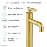 Avallon Single Hole, Single-Handle Sleek, High Arc Bathroom Faucet in Brushed Gold