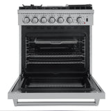 Forno 5-Piece Appliance Package - 30-Inch Dual Fuel Range with Air Fryer, Refrigerator, Wall Mount Hood with Backsplash, Microwave Drawer, & 3-Rack Dishwasher in Stainless Steel