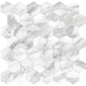 Anatolia Tile La Marca 2 Inch Hexagon Arabescato Honed Porcelain Mosaics. 1 Sheet = .96 Sq. Ft. 4501-0349-0 Arabescato 2" Hexagon Honed - premium natural stone mosaic tile from Anatolia Tile, available at PoshHaus showroom in Keene, NH