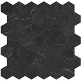 Anatolia Tile La Marca 2 Inch Hexagon Nero Polished Porcelain Mosaics. 1 Sheet = .96 Sq. Ft. 4501-0339-0 Nero Venato 2" Hexagon Polished - premium natural stone mosaic tile from Anatolia Tile, available at PoshHaus showroom in Keene, NH
