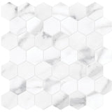 Anatolia Tile La Marca 2 Inch Hexagon Statuario Polished Porcelain Mosaics. 1 Sheet = .96 Sq. Ft. 4501-0347-0 Statuario Nuovo 2" Hexagon Polished - premium natural stone mosaic tile from Anatolia Tile, available at PoshHaus showroom in Keene, NH