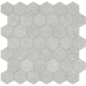 Anatolia Tile 2" Mjork Color Body Porcelain Ash Hexagon 42 Piece Mosaic 4501-0379-0 1 Sheet = .97 Sq. Ft." Ash 2" Hexagon - premium natural stone mosaic tile from Anatolia Tile, available at PoshHaus showroom in Keene, NH