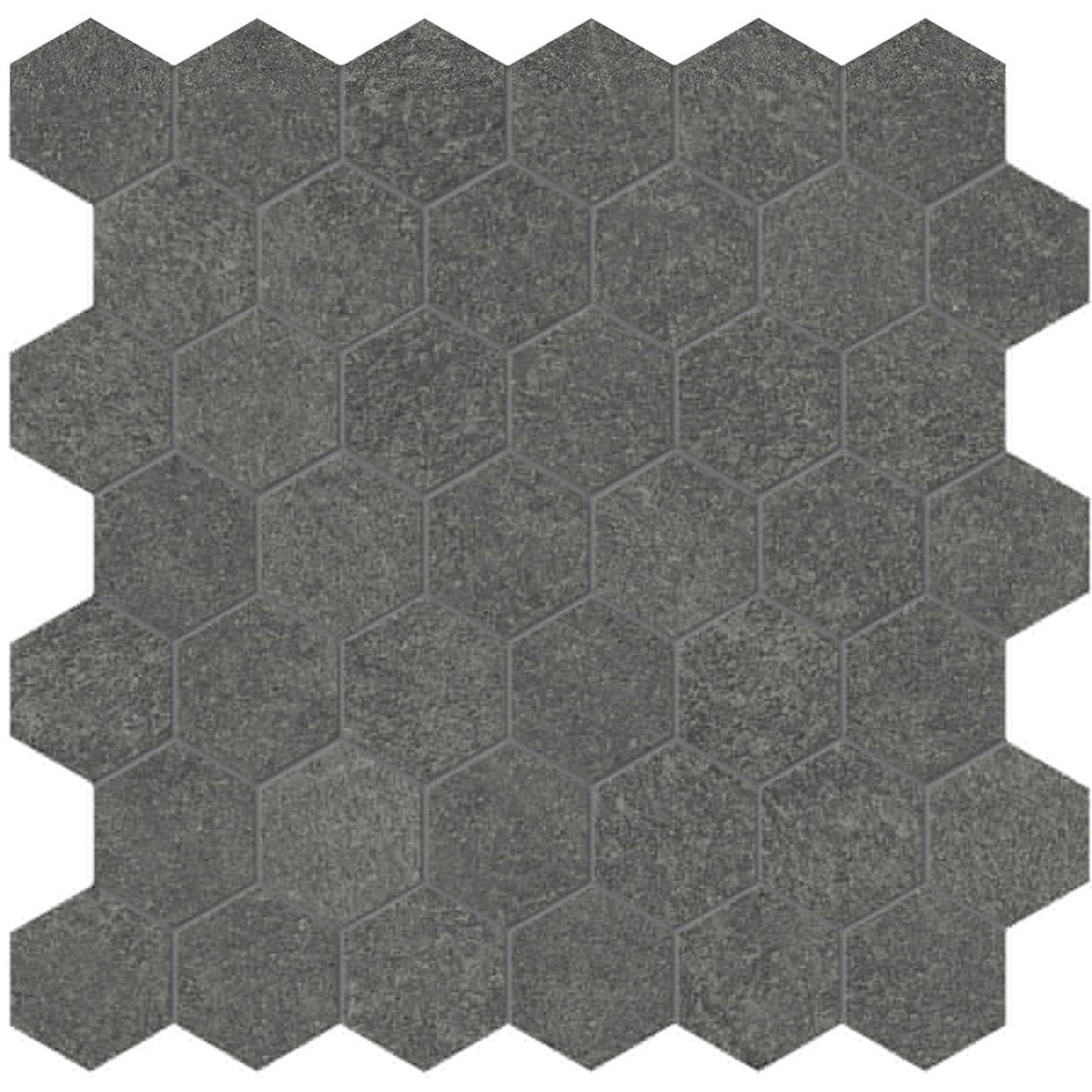Anatolia Tile 2" Mjork Color Body Porcelain Carbon Hexagon 42 Piece Mosaic 4501-0382-0 1 Sheet = .97 Sq. Ft." Carbon 2" Hexagon - premium natural stone mosaic tile from Anatolia Tile, available at PoshHaus showroom in Keene, NH