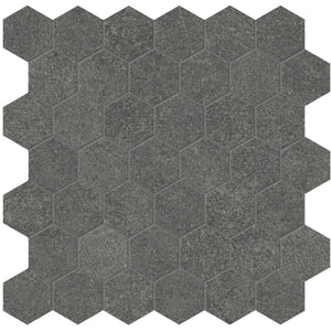 Anatolia Tile 2" Mjork Color Body Porcelain Carbon Hexagon 42 Piece Mosaic 4501-0382-0 1 Sheet = .97 Sq. Ft." Carbon 2" Hexagon - premium natural stone mosaic tile from Anatolia Tile, available at PoshHaus showroom in Keene, NH