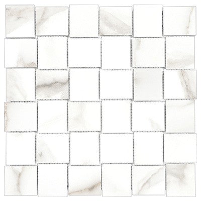 Anatolia Tile 2X2 Basketweave Mayfair Calacatta Oro Matte Porcelain Mosaics. 1 Sheet = .98 Sq. Ft. 4501-0128-1 Calacatta Oro 2x2 Basketweave Matte - premium natural stone mosaic tile from Anatolia Tile, available at PoshHaus showroom in Keene, NH