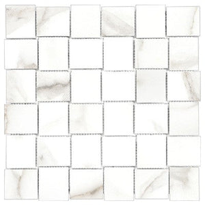 Anatolia Tile 2X2 Basketweave Mayfair Calacatta Oro Matte Porcelain Mosaics. 1 Sheet = .98 Sq. Ft. 4501-0128-1 Calacatta Oro 2x2 Basketweave Matte - premium natural stone mosaic tile from Anatolia Tile, available at PoshHaus showroom in Keene, NH