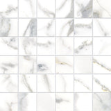 Anatolia Tile 2X2 Classic Matte Calacatta 36 Piece Porcelain Mosaics. 1 Sheet = .96 Sq. Ft. 4501-0064-0 (63-366) Calacatta 2x2 - premium natural stone mosaic tile from Anatolia Tile, available at PoshHaus showroom in Keene, NH