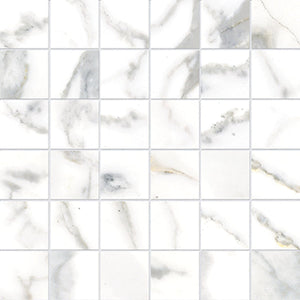 Anatolia Tile 2X2 Classic Matte Calacatta 36 Piece Porcelain Mosaics. 1 Sheet = .96 Sq. Ft. 4501-0064-0 (63-366) Calacatta 2x2 - premium natural stone mosaic tile from Anatolia Tile, available at PoshHaus showroom in Keene, NH