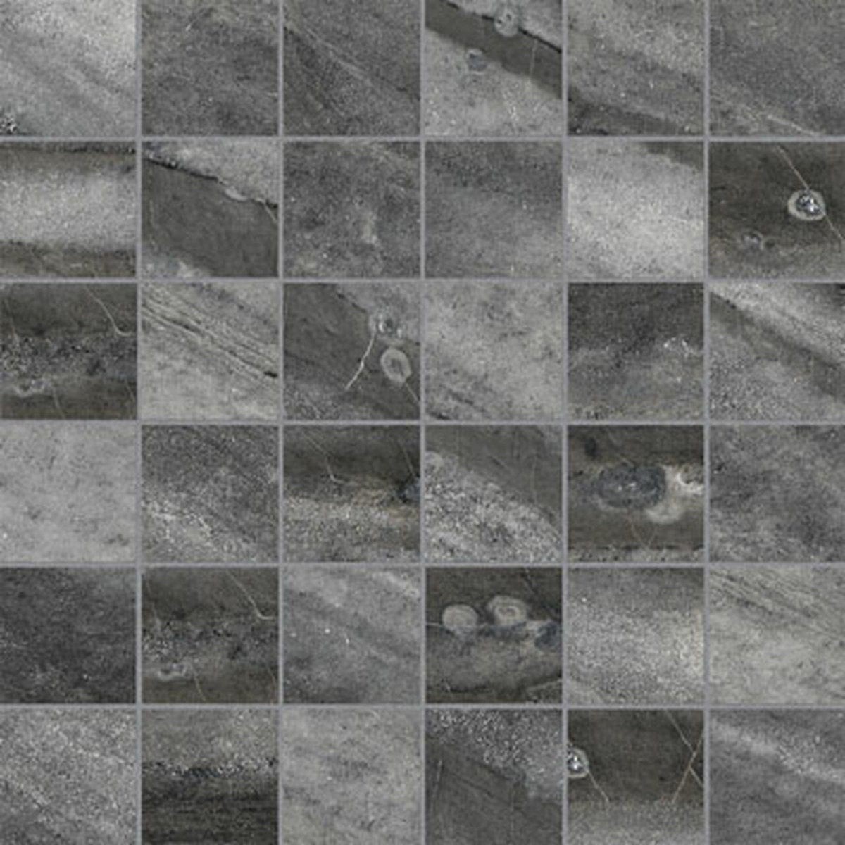 Anatolia Tile 2X2 Evolution Carbon Matte 36 Piece Porcelain Mosaics. 1 Sheet = .96 Sq. Ft. 4501-0092-0 (69-208) Carbon 2x2 - premium natural stone mosaic tile from Anatolia Tile, available at PoshHaus showroom in Keene, NH