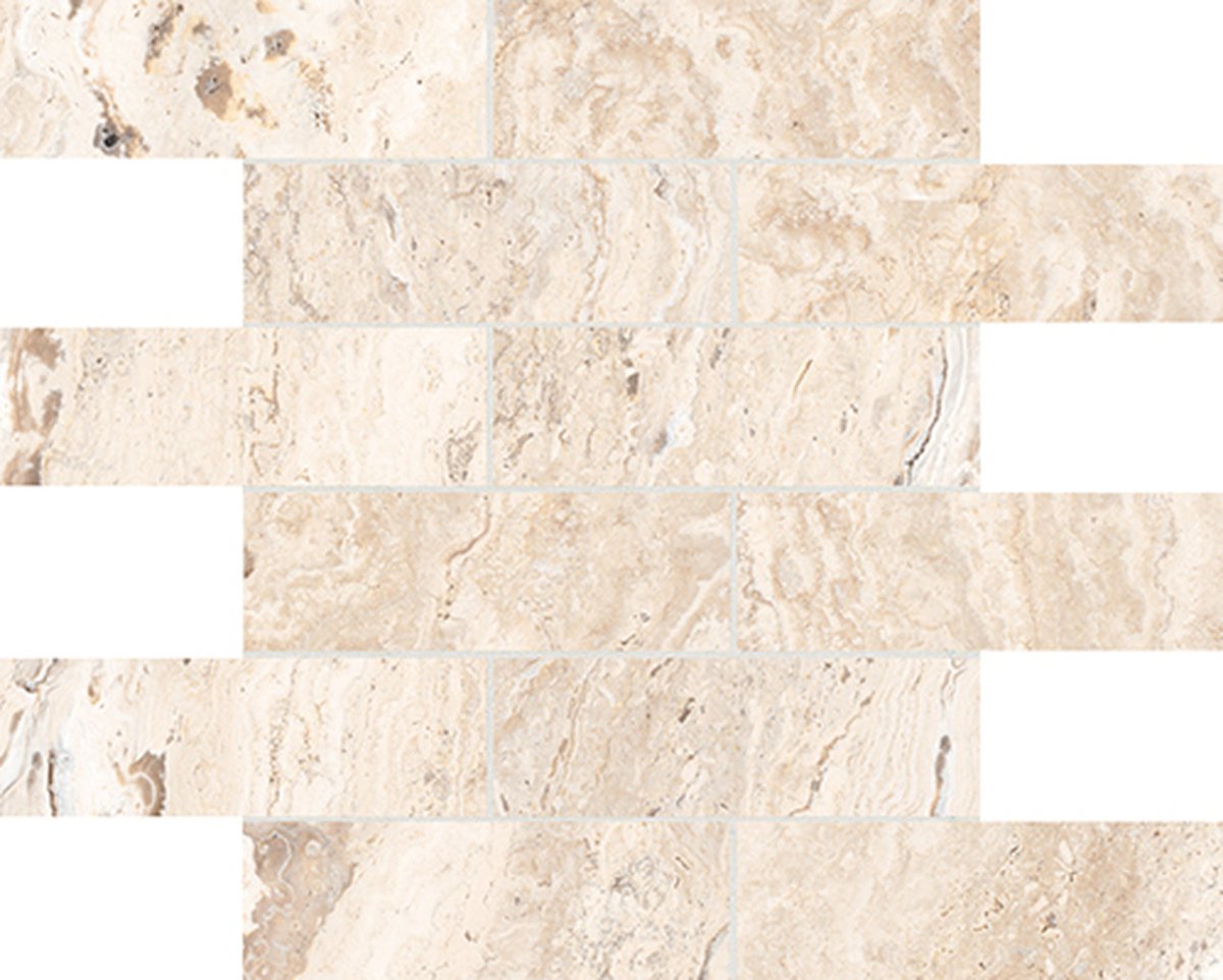 Anatolia Tile 2X6 Antico Sand Matte Porcelain Brick Mosaics. 1 Sheet = .96 Sq. Ft. 4501-0010-0 (63-468) Sand Brick 2x6 - premium natural stone mosaic tile from Anatolia Tile, available at PoshHaus showroom in Keene, NH