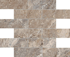 Anatolia Tile 2X6 Antico Walnut Matte Porcelain Brick Mosaics. 1 Sheet = .96 Sq. Ft. 4501-0012-0 (63-470) Walnut Brick 2x6 - premium natural stone mosaic tile from Anatolia Tile, available at PoshHaus showroom in Keene, NH