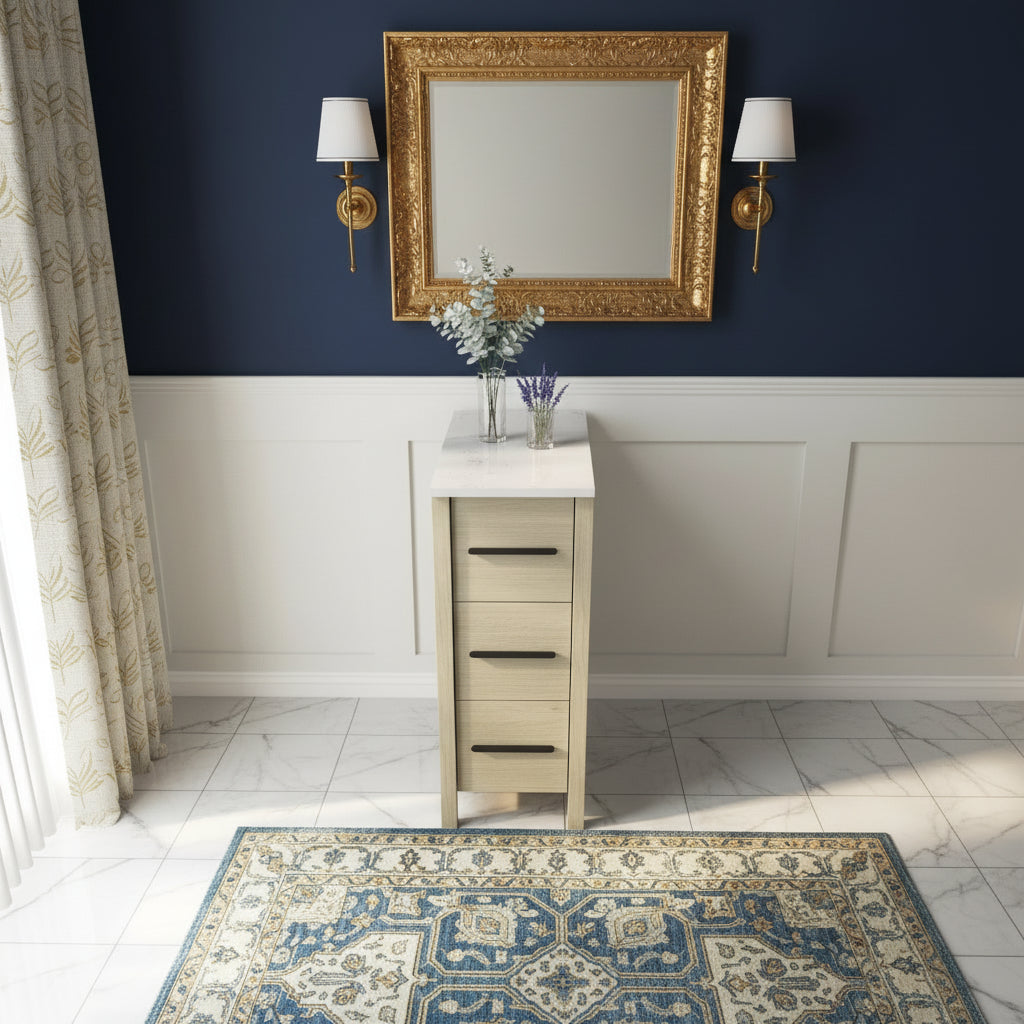 New England Home Goods Palm 12" Single Sink Vanity in White - Engineered Wood; Stone Top