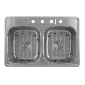 DAX Stainless Steel 50/ 50 Double Bowl Top Mount Kitchen Sink, Brushed Stainless Steel DAX-OM-3322